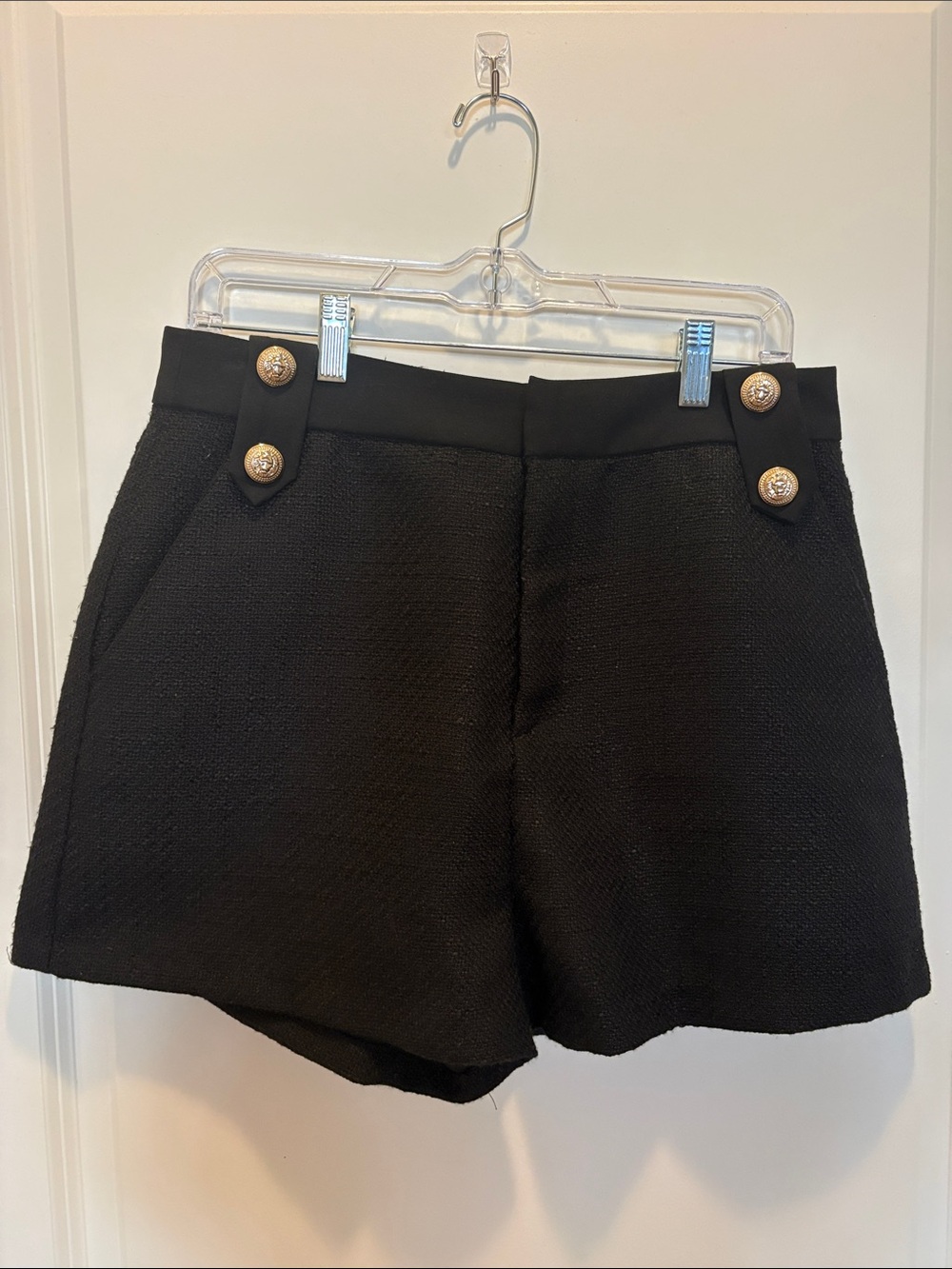 Endless Rose Black High-Waist Textured Shorts with Gold Buttons